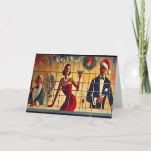 Cartão Martini de Última Chamada da Noite de Natal Retro 