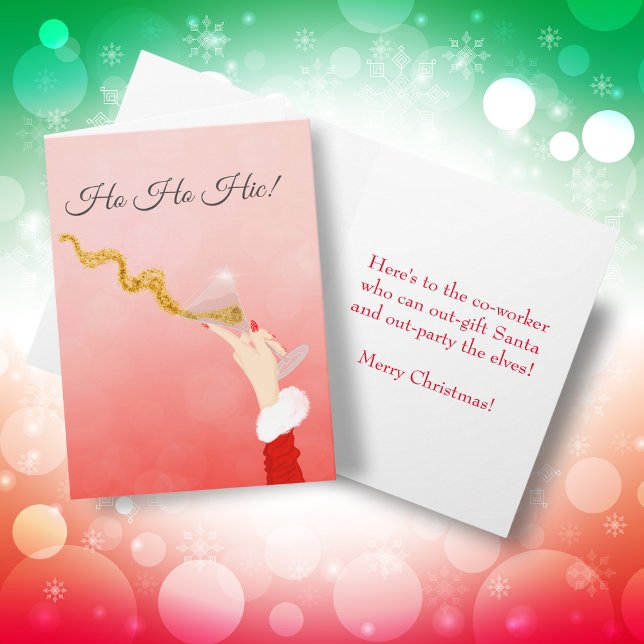 Cartão Martini Glass Spilotando a Glitter de Natal (Festive Co-worker Card: Cheers to Laughter and Merry Celebrations!)