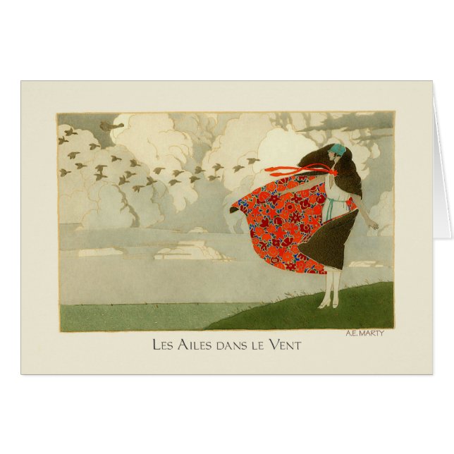 Cartão Marty Vintage Fashion Wings in Wind (Frente horizontal)