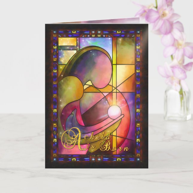 Cartão Mary e Jesus Bebê Uma CRIANÇA É NASCER (Orquídea)