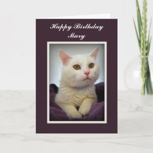 Cartão Mary Happy Birthday White Cat Card