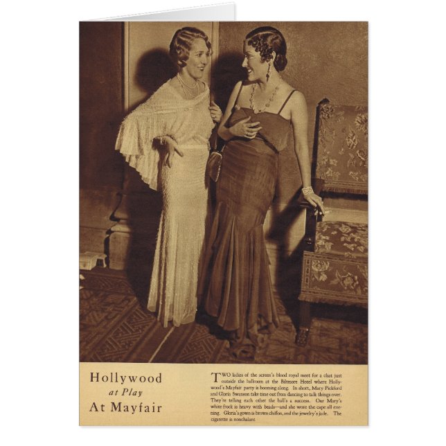 Cartão Mary Pickford & Gloria Swanson em um partido (Frente)