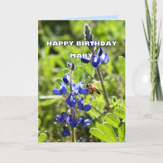 Cartão Mary Texas Bluebonnet Parabéns (Frente)