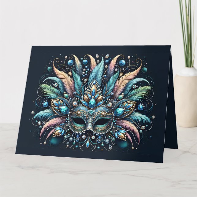 Cartão Máscara de Joias com Penas Boho Masquerade (Frente)