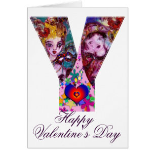 CARTÃO MÁSCARA VENEZIANA DE VALENTINE MONOGRAMA LETRA Y
