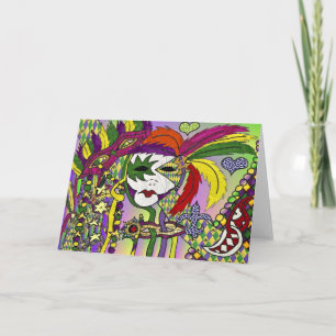 Cartão Máscaras de Penas do Mardi Gras Psicodélico Presen
