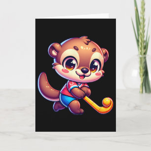 Cartão Mascote Esportivo Fofo de Cartoon de Hockey de Cam