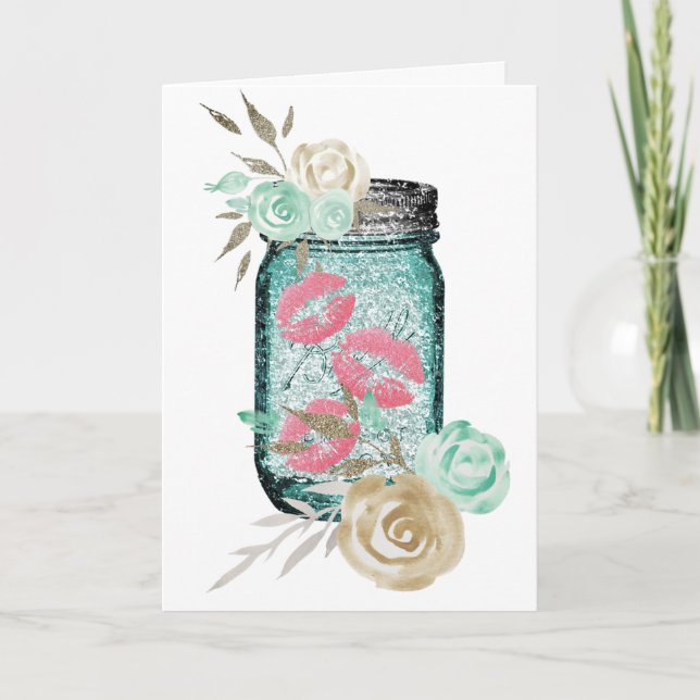 Cartão Mason jar flores e borboleta beija bonitinho (Frente)