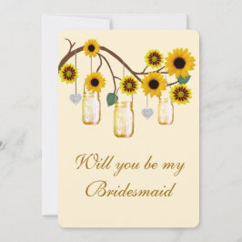 Cartão Mason Jars Bridesmaid das Flores Amarelas