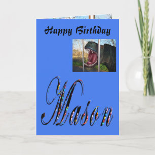 Cartão Mason, Name, Logo, Boys Dinossaur Birthday Card