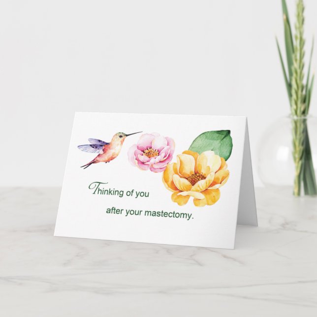 Cartão Mastectomia pensando em suas flores e beija-flor (Frente)