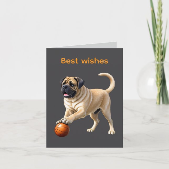 Cartão Mastiff englische Dogge mit Ball im Urlaub (Frente)