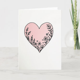 Cartão Mate de Coração Floral Minimalista