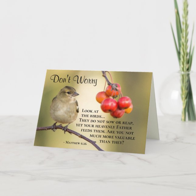 Cartão Mateus 6:26 Os pássaros ainda não semeiam ou colha (Frente)