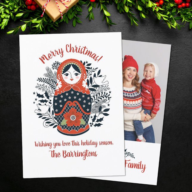 Cartão Matryoshka Nesting Doll Cute Christmas Photo (Criador carregado)