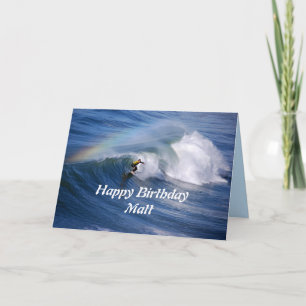 Cartão Matt Happy Birthday Surfer com Rainbow