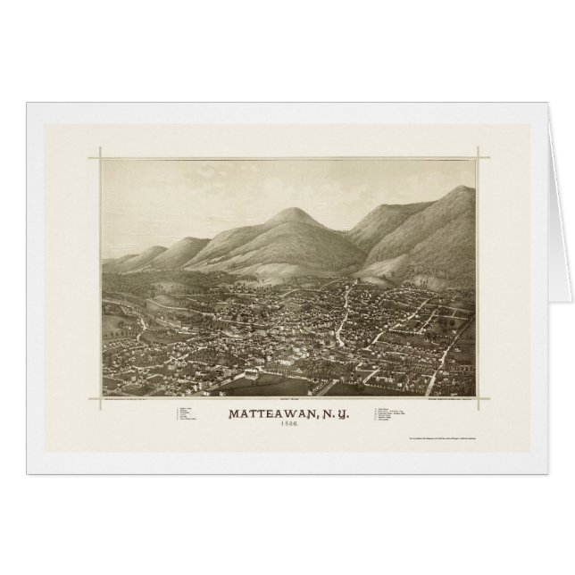 Cartão Matteawan, mapa panorâmico de NY - 1886 (Frente Horizontal)