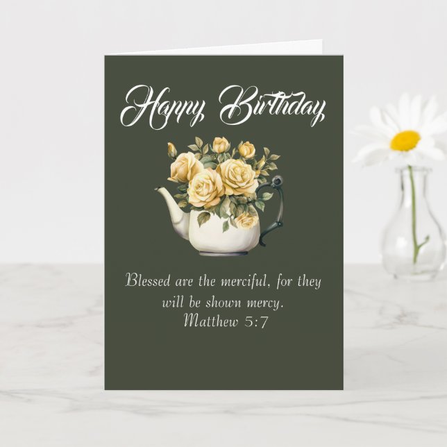 Cartão Matthew 5:7 Christian Birthday Wishes (Planta pequena)