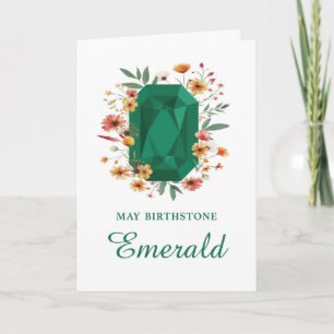 Cartão May Birthstone Emerald Birthday com flores selvage