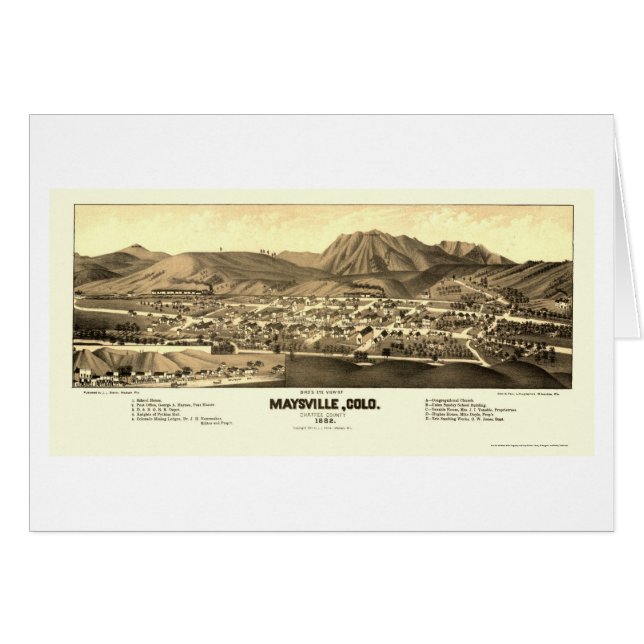Cartão Maysville, mapa panorâmico do CO - 1882 (Frente Horizontal)