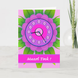 Cartão Mazel Tock! Mazel Tov em Bat Mitzvah, Relógio Flor
