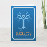 Cartão Mazel tov em sua árvore bar mitzvah<br><div class="desc">Parabéns na sua placa mitzvah bar apresentando uma árvore azul de vida em um fundo azul mais escuro com um leve gradiente. Os ramos da árvore formam um coração em volta de uma estrela branca de David. Texto (branco e laranja): Mazel tov no seu bar mitzvah. Para mais produtos, solicitações...</div>