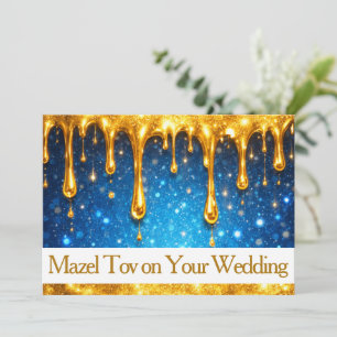 Cartão Mazel Tov para Casamento, Azul com Dourado