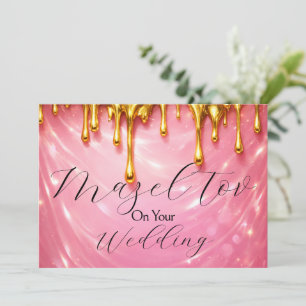Cartão Mazel Tov para Casamento, Rosa com Dourado