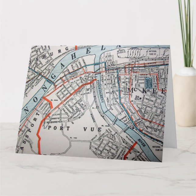 Cartão McKeesport, PA Vintage Map (Frente)