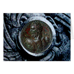 CARTÃO MEDALHÃO ANTIGO ROMAN BRONZE COM GRIFFINS