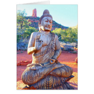 Cartão meditação de buda de madeira esculpida