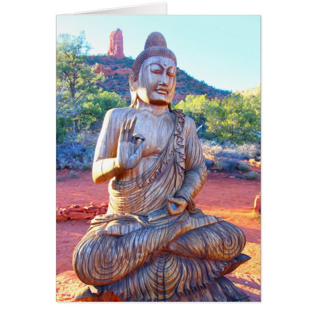 Cartão meditação de buda de madeira esculpida (Frente)