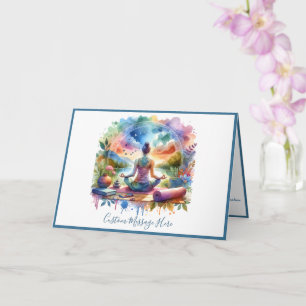 Cartão Meditação Zen Yoga na Natureza Aquarela Pastel