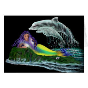 Cartão Meerjungfrau mit Delfinen