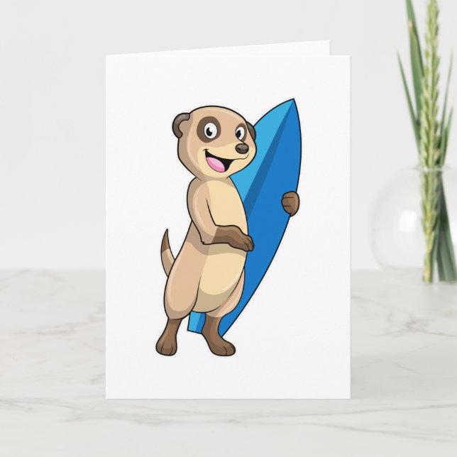 Cartão Meerkat como Surfer com Surfboard (Frente)