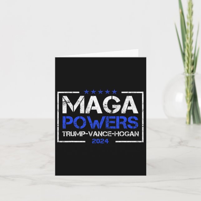 Cartão Mega Powers Trump Vance Hogan 2024 Funny Patriótic (Frente)