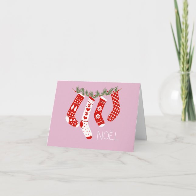 Cartão Meias de Natal Rosa Presente de Natal (Frente)