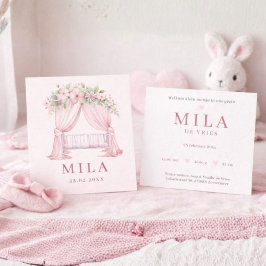 Cartão Meisje Roze Wieg Bloemen Waterverf Geboorte
