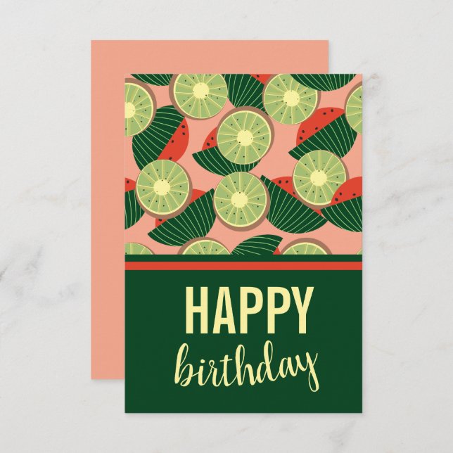 Cartão Melancias e kiwis feliz aniversário (Frente/Verso)