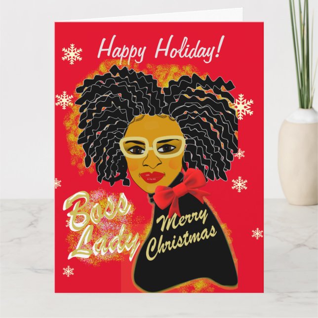 Cartão Melanin Queen Afro Boss Lady Merry Christmas (Frente)