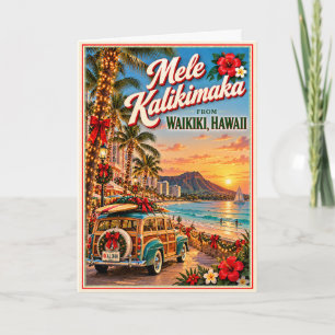 Cartão Mele Kalikimaka Waikiki Havaí Natal Vintage