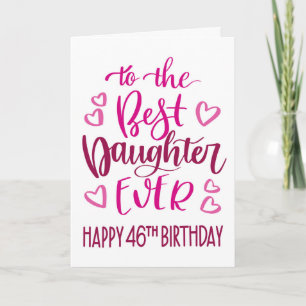 Cartão Melhor Filha 46 Tipografia de aniversário em rosa