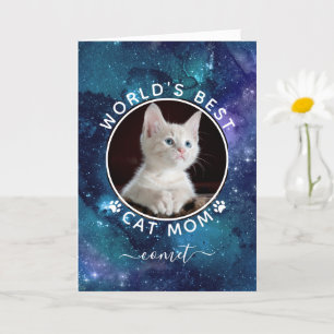Cartão Melhor Mãe de Gato do Mundo Foto Espacial Aniversá