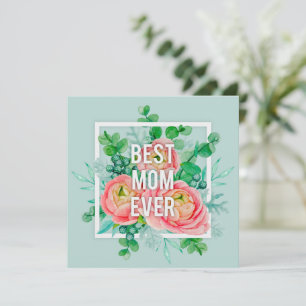 Cartão Melhor Mãe do Mundo Aquarela Floral Verde e Rosa.