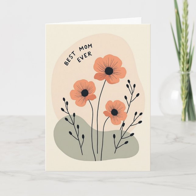 Cartão Melhor Mãe do Mundo com Flores de Pêssego (Frente)
