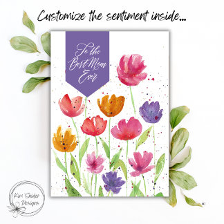 Cartão Melhor Mãe do Mundo Flores de Aquarela Dia das Mãe