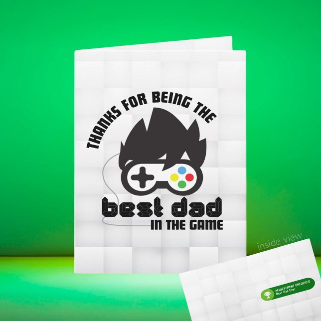 Cartão Melhor Pai no Jogo Dobra Saudação de Jogo (Best Dad in the Game Black, White, Grey Video Game Folding Greeting Card for Birthday / Father's Day)