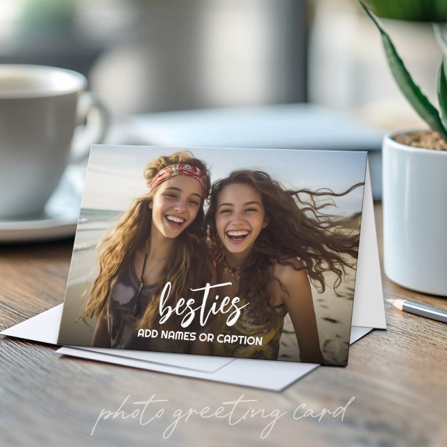 Cartão Melhores amigas com foto e texto personalizado - S (Custom Photo Folded Greeting Card)