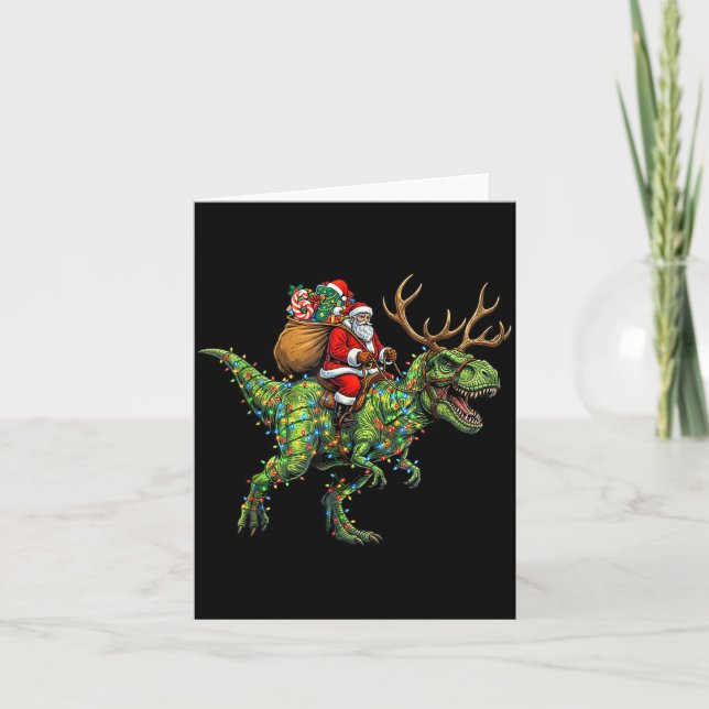 Cartão Meme 67 Christmas Santa Riding Dinosaur T Rex Boys (Frente)