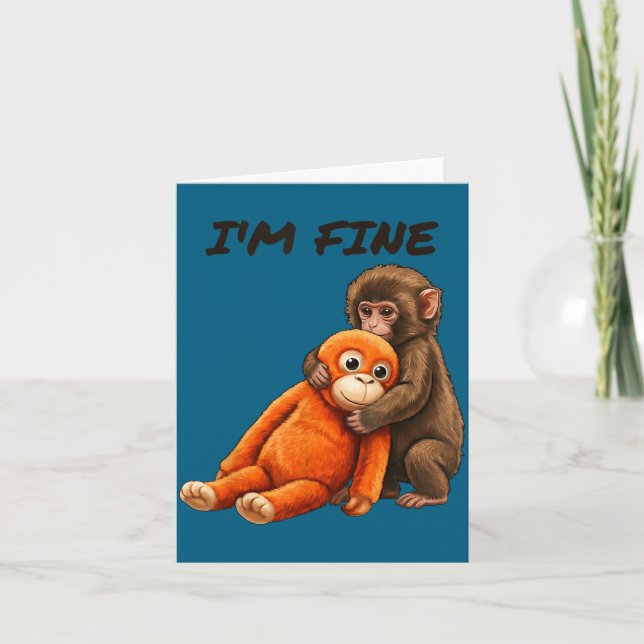 Cartão Meme de macaco triste socando com um brinquedo lar (Frente)